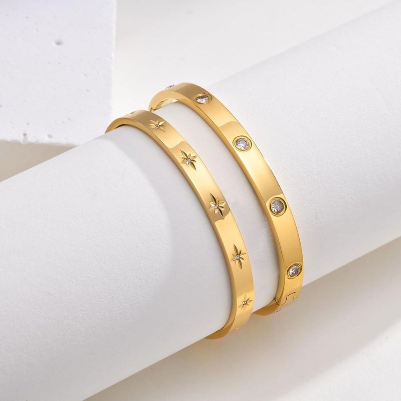 MPRAINBOW Gold Bracelets for Women, 2Pcs 18K Gold Plated Cubic Zirconia Bangle Crystal Friendship Bracelet Jewelry,Wedding Party Christmas Birthday Gifts for Her Girlfriend Sister Daughter - Image 5